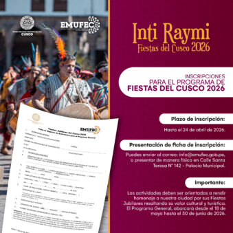 INSCRIPCIONES PARA EL PROGRAMA DE FIESTAS DEL CUSCO 2026